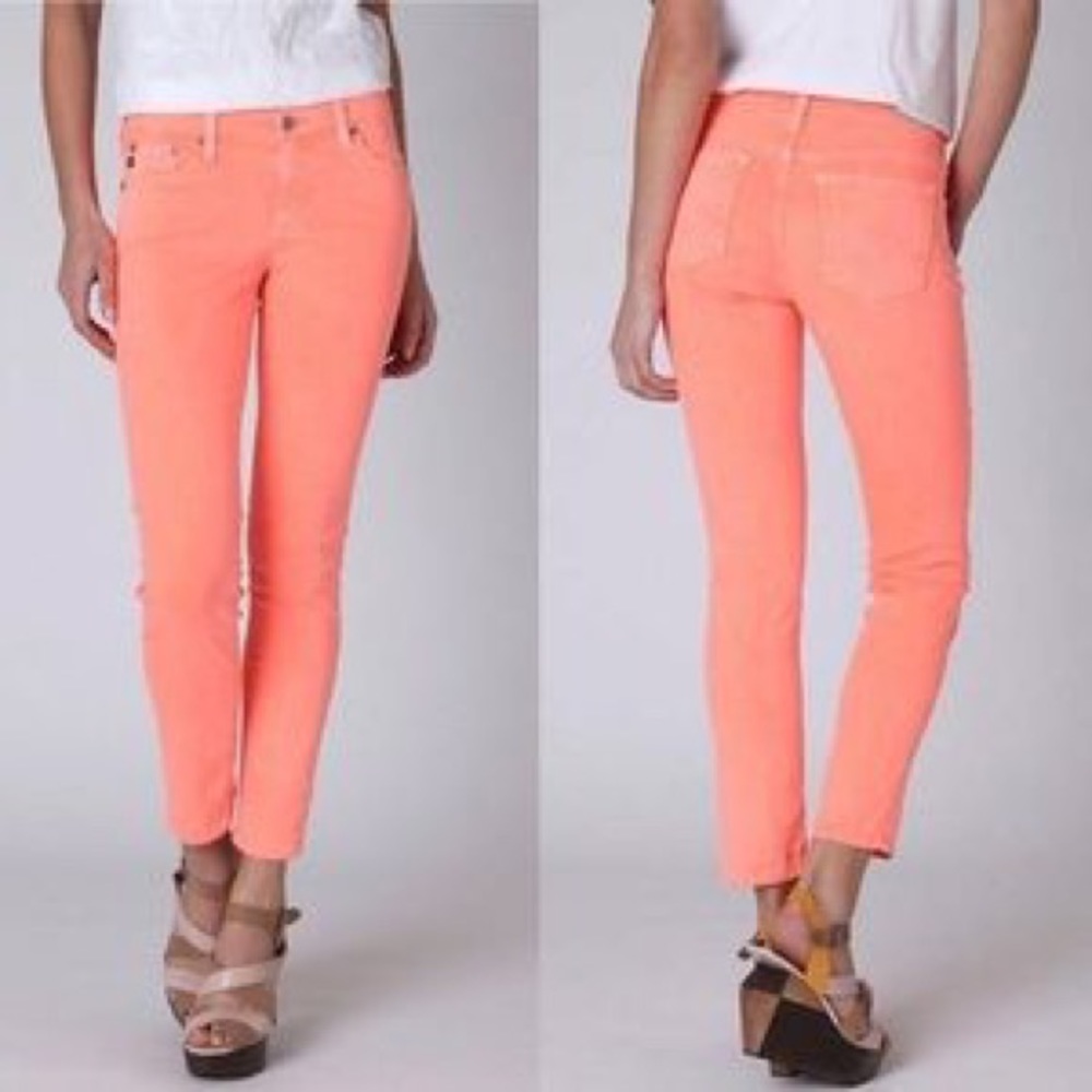 AG Coral Neon The Stilt Cigarette Leg Skinny Jeans